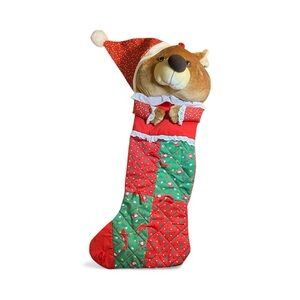 Vintage Smithy Christmas Stocking Stuffed Plush 3D Teddy Bear Quilted 24" Long